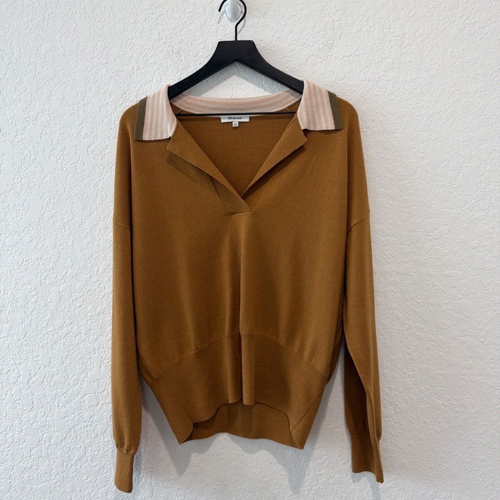 Madewell 100% Merino Wool Copper Brown Collared Sweater Women's Size XL